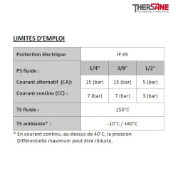 Limite d'emploi EST 93 - Électrovanne laiton FIOUL à commande directe NF