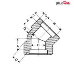 Plan Coude 45° à souder acier A105 SW série 3000 femelle-femelle