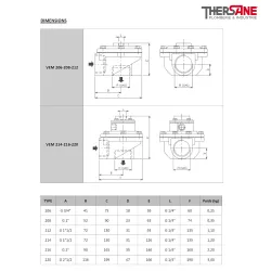 Dimensions VEM - Vanne pneumatique de décolmatage