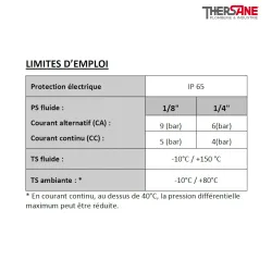 Limite d'emploi EV 66 - Électrovanne laiton 2/2 mini à commande directe NF