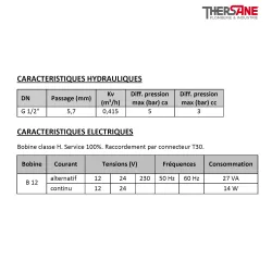 Caractéristiques ECM 93 - Electrovanne laiton à commande manuelle 1/2'' NF