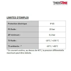 Limite d'emploi ELECTROVANNE 2/2 A COMMANDE ASSISTEE TYPE 83-20