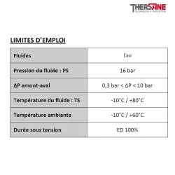 Limite d'emploi EVB 82 Electrovanne à brides NO